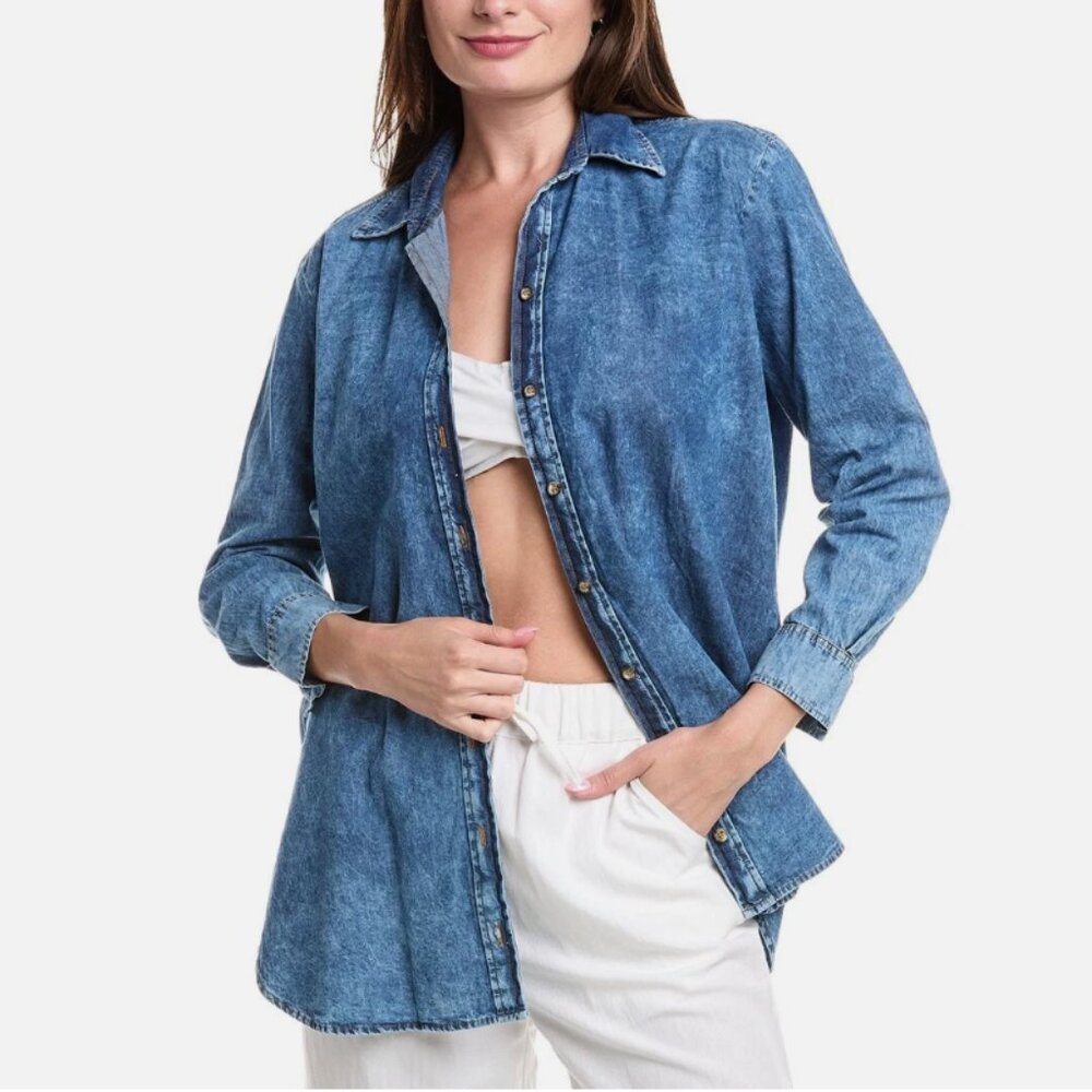 NWT PQ Swim Tilly Button Blue Cotton Jean Cover Up Sise M/L